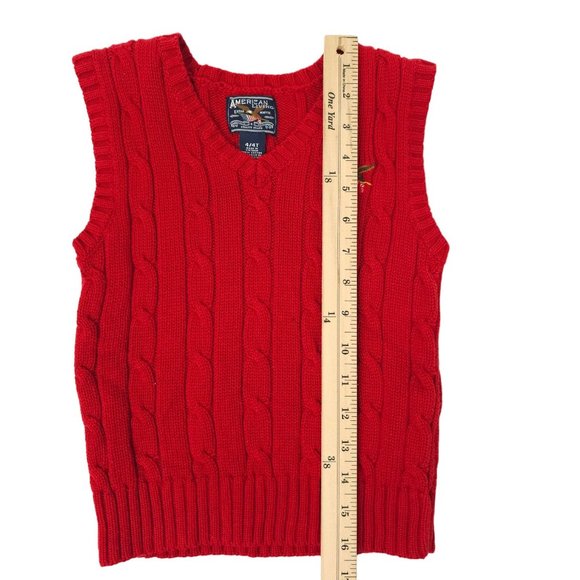 American Living Cable Knit Sweater Vest Boys 4/4T V Neck Pullover Red Eagle Flag - Picture 6 of 11